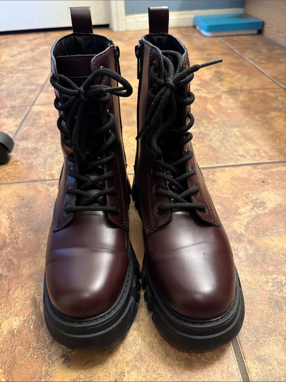 Women's Lace-Up Combat Boots in Wine
